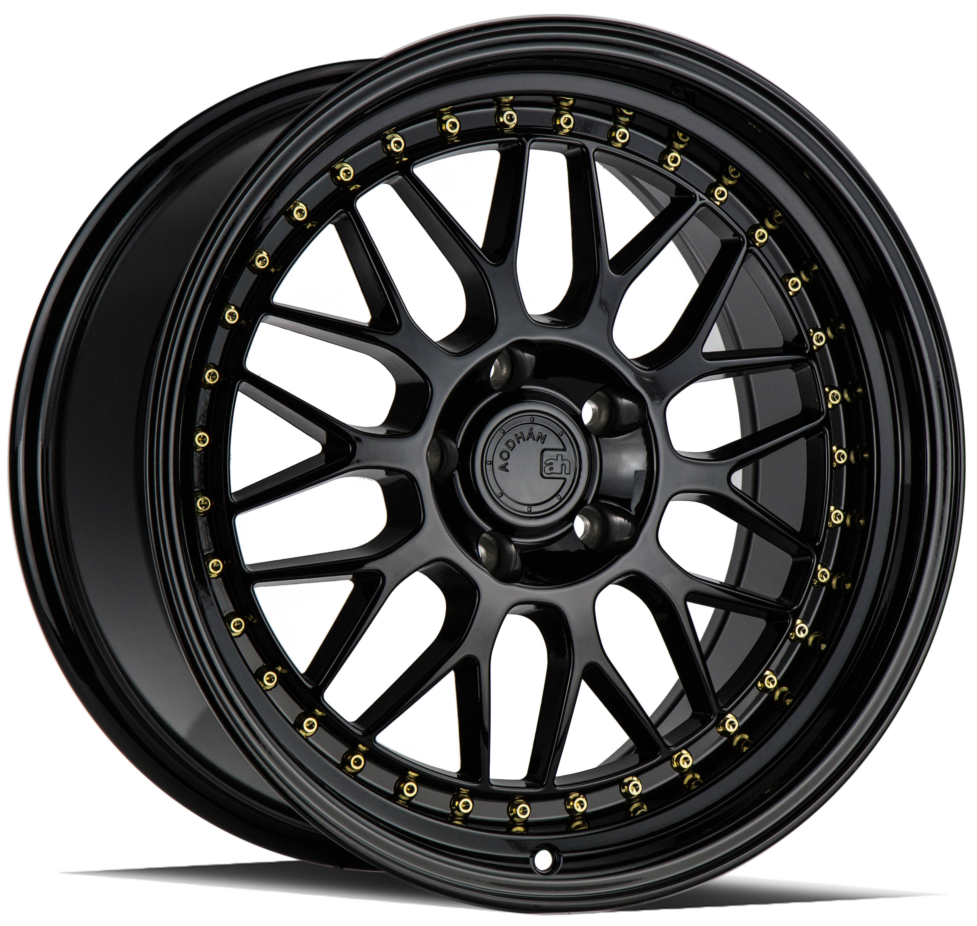 AODHAN AH02 Wheel Rim 19x8.5 5x112 ET32 66.6mm Gloss Black (Gold Rivet)