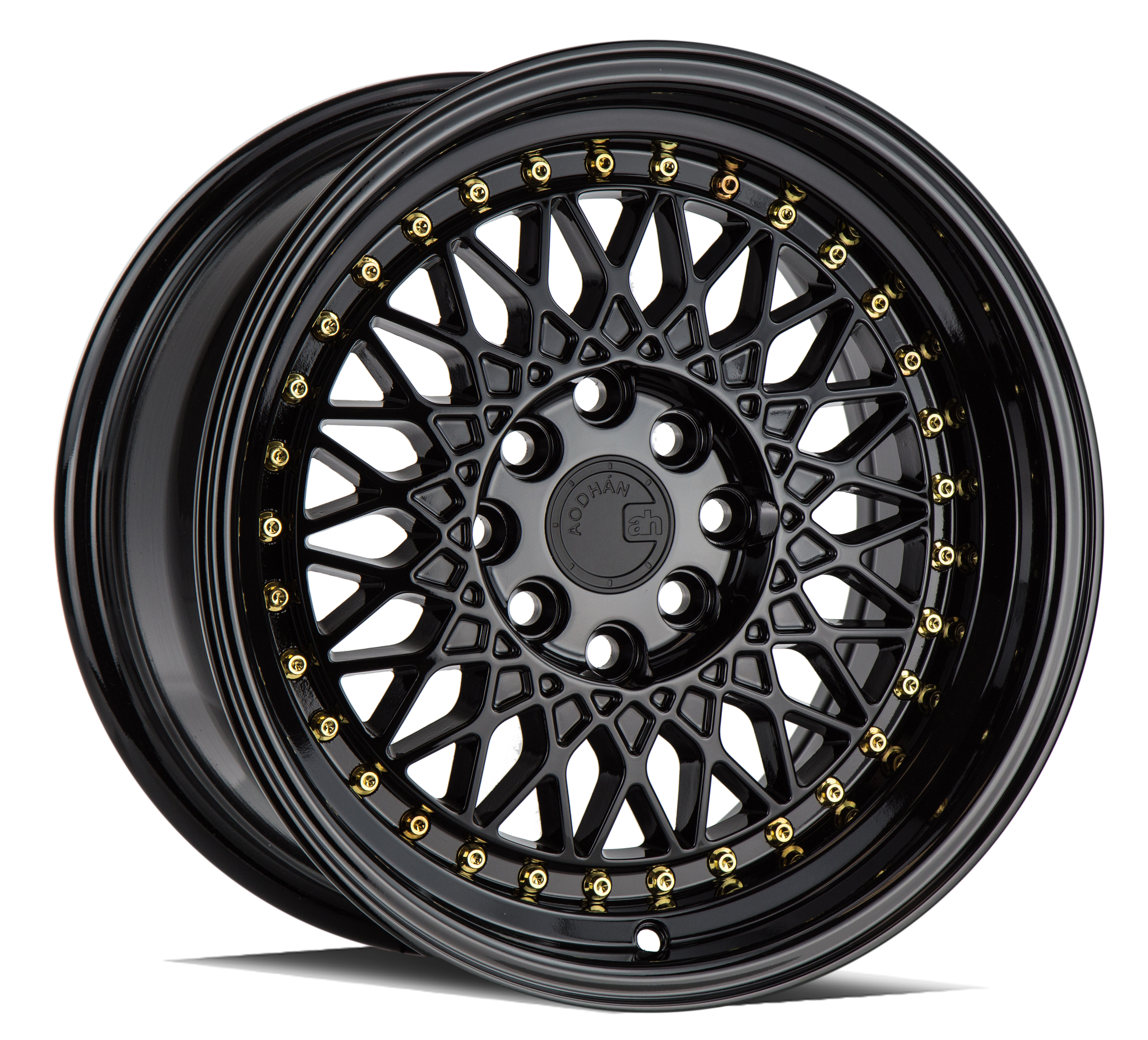 AODHAN AH05 Wheel Rim 15x8 4x100/114.3 ET20 73.1mm Gloss Black W /Gold Rivets