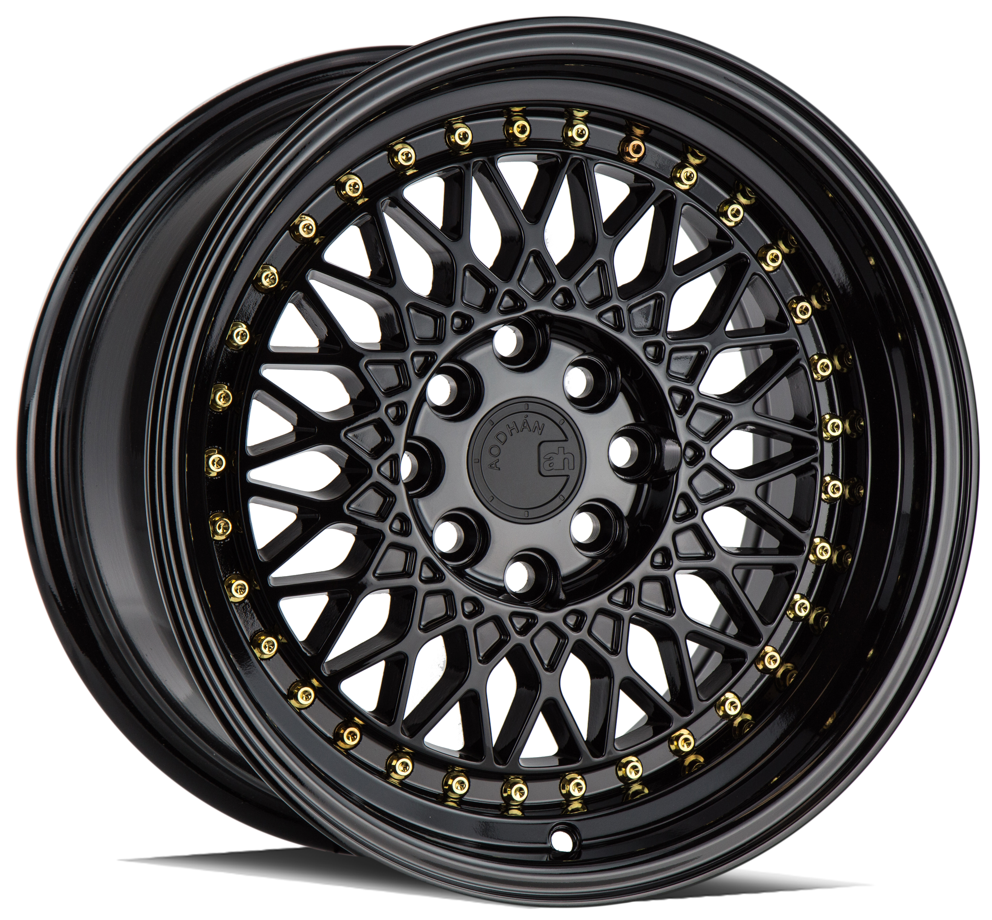 AODHAN AH05 Wheel Rim 16x8 4x100/114.3 ET15 73.1mm Gloss Black W /Gold Rivets